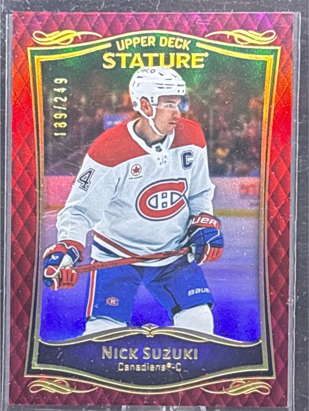 Upper Deck Stature Nick Suzuki Hockey Trading Card - Red LE 189/249